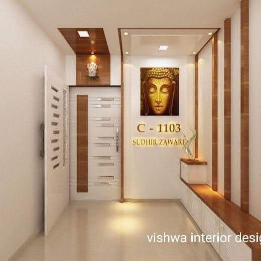 Entrance Lobby — Wood & Mandir Wall — Mahadev Furniture Vadodara